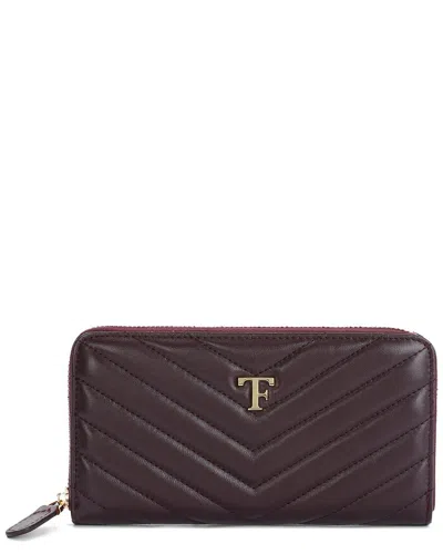Tiffany & Fred Paris V-shape Quilted Leather Wallet In Red