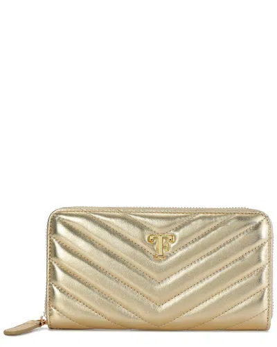 Tiffany & Fred Paris V-shape Quilted Leather Wallet In Gold