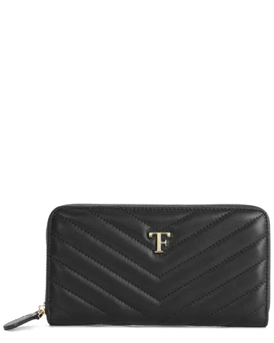 Tiffany & Fred Paris V-shape Quilted Leather Wallet In Black
