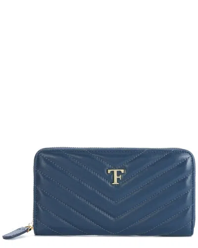 Tiffany & Fred Paris V-shape Quilted Leather Wallet In Navy