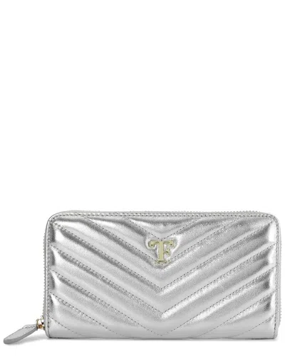 Tiffany & Fred Paris V-shape Quilted Leather Wallet In Silver
