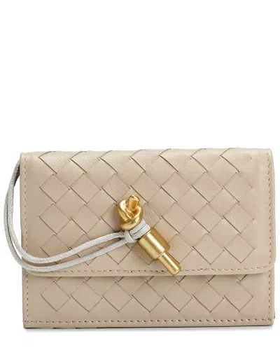 Tiffany & Fred Paris Woven Leather Card Wallet In Nude