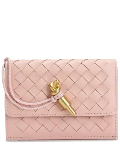 Tiffany & Fred Paris Woven Leather Card Wallet In Pink