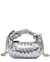 Tiffany & Fred Paris Woven Leather Knot Handle Crossbody In Grey