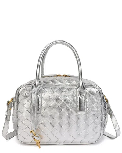 Tiffany & Fred Paris Woven Leather Top-handle Crossbody In Gray