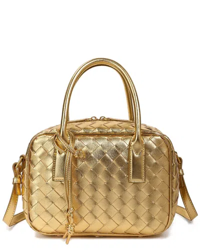 Tiffany & Fred Paris Woven Leather Top-handle Crossbody In Gold