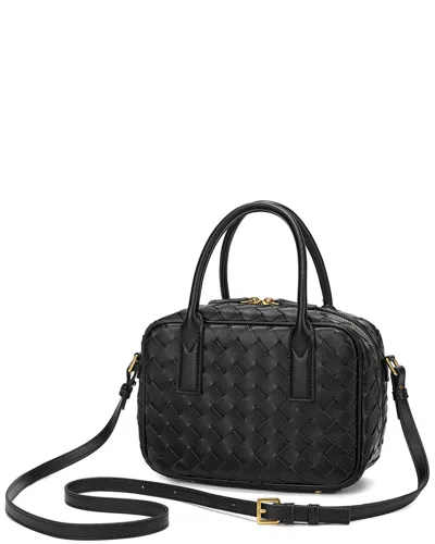 Tiffany & Fred Paris Woven Leather Top-handle Crossbody In Black