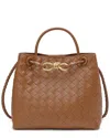 Tiffany & Fred Paris Woven Leather Top Handle Messenger Bag In Brown