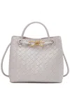 Tiffany & Fred Paris Woven Leather Top Handle Messenger Bag In White