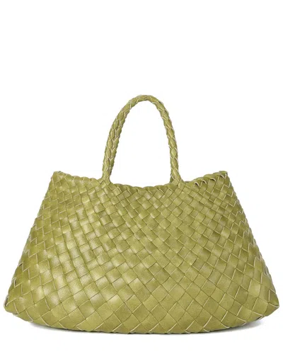 Tiffany & Fred Paris Woven Leather Tote In Lime