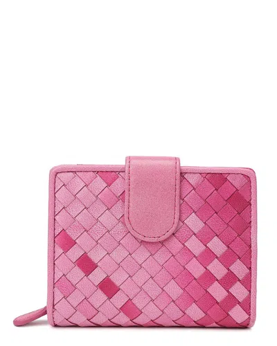Tiffany & Fred Paris Woven Leather Wallet In Pink