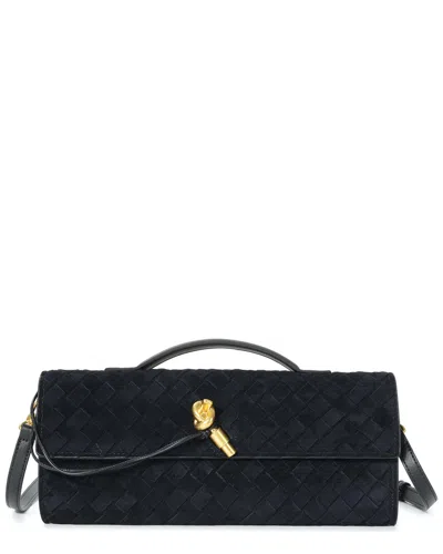 Tiffany & Fred Paris Woven Suede & Leather Shoulder Bag In Black