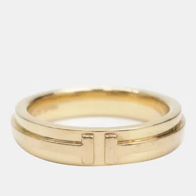 Pre-owned Tiffany & Co 18k Pink Gold T Narrow Ring Korean Size 18.5 Eu 58/59
