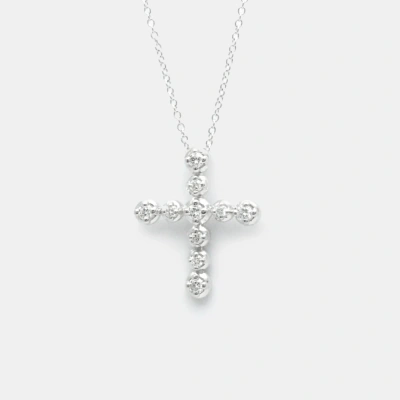 Pre-owned Tiffany & Co 18k White Gold And Diamond Cross Pendant Necklace