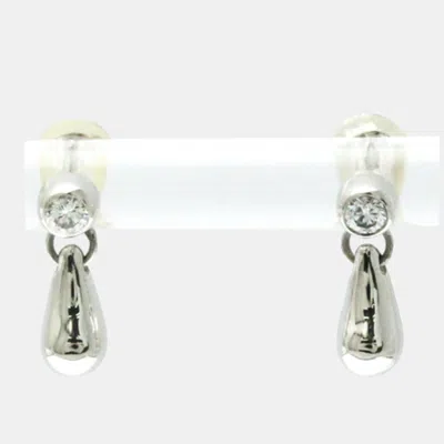 Pre-owned Tiffany & Co 18k White Gold And Diamond Elsa Peretti Teardrop Earrings