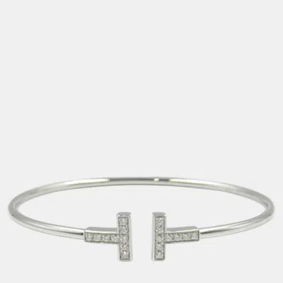 Pre-owned Tiffany & Co 18k White Gold And Diamond T Wire Bracelet