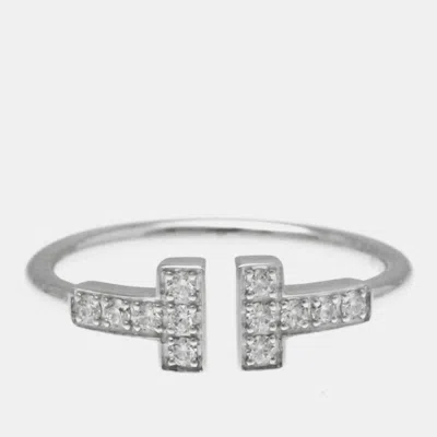 Pre-owned Tiffany & Co 18k White Gold And Diamond Tiffany T Wire Ring Eu 50