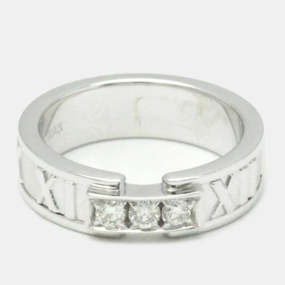 Pre-owned Tiffany & Co 18k White Gold Diamond Atlas Band Ring Eu 52