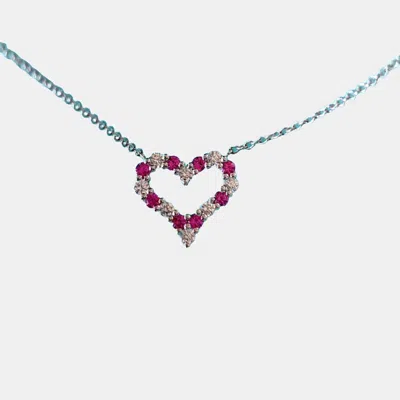 Pre-owned Tiffany & Co 18k White Gold Heart Platinum Ruby Pendant Necklace