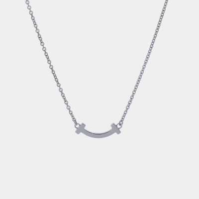 Pre-owned Tiffany & Co 18k White Gold Mini T Smile Necklace