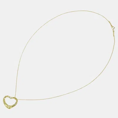 Pre-owned Tiffany & Co 18k Yellow Gold And Diamond Elsa Peretti Open Heart Pendant Necklace