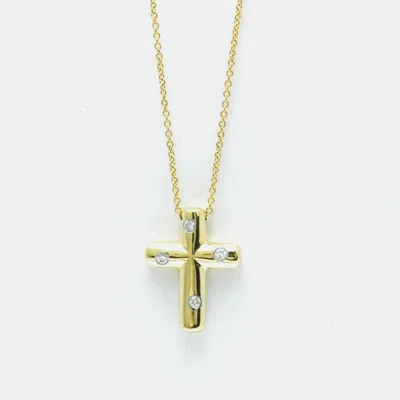 Pre-owned Tiffany & Co 18k Yellow Gold And Diamond Etoile Cross Pendant Necklace