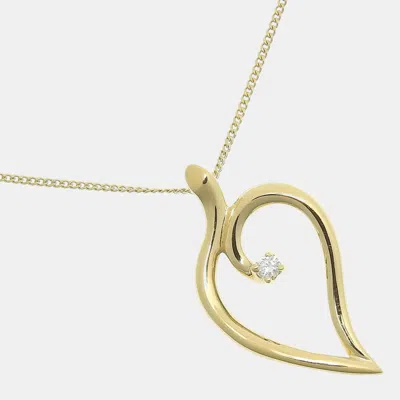 Pre-owned Tiffany & Co 18k Yellow Gold And Diamond Heart Leaf Pendant Necklace