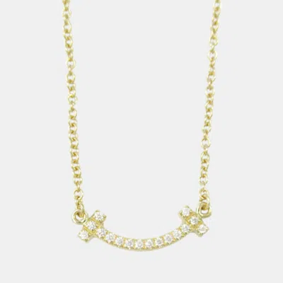 Pre-owned Tiffany & Co 18k Yellow Gold Diamond T Smile Necklace Clear Metal