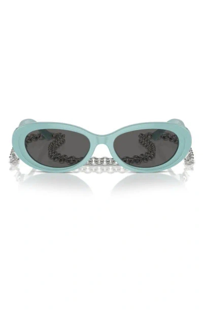 Tiffany & Co 54mm Oval Sunglasses With Chain In Blue Grey