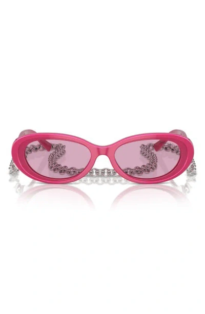 Tiffany & Co 54mm Oval Sunglasses With Chain In Fuchsia Metallic