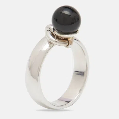 Pre-owned Tiffany & Co Door Knocker Onyx Sterling Silver Ring Size 56