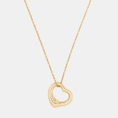 Pre-owned Tiffany & Co Elsa Peretti Open Heart Diamond 18k Rose Gold Pendant Necklace