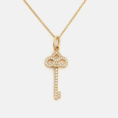 Pre-owned Tiffany & Co Fleur De Lis Key Diamond 18k Gold Necklace