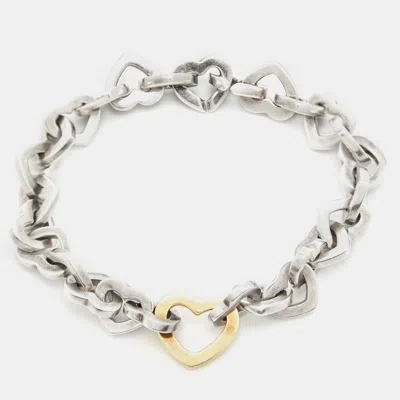 Pre-owned Tiffany & Co Heart Link Sterling Silver 18k Yellow Gold Bracelet