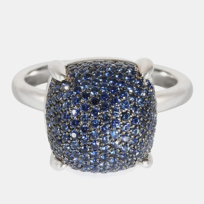 Pre-owned Tiffany & Co Paloma Picasso Sugar Stack Blue Sapphire Ring In 18k White Gold Eu 48