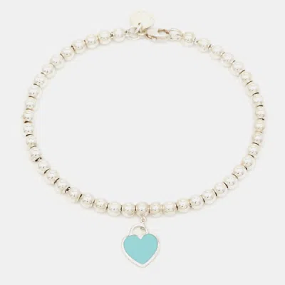 Pre-owned Tiffany & Co Return To Tiffany Blue Enamel Heart Tag Silver Bead Bracelet