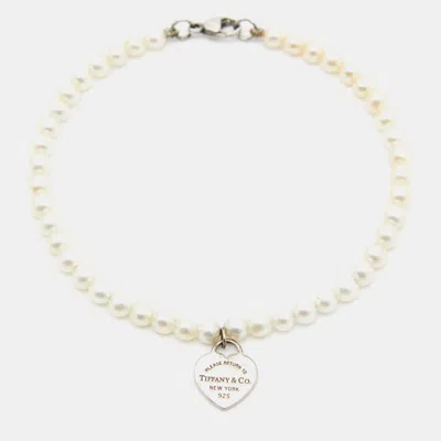 Pre-owned Tiffany & Co Return To Tiffany Cultured Pearl Sterling Silver Heart Tag Bracelet