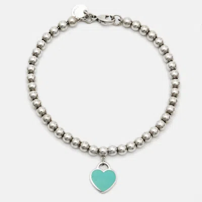 Pre-owned Tiffany & Co Return To Tiffany Heart Tag Blue Enamel Silver Bead Bracelet