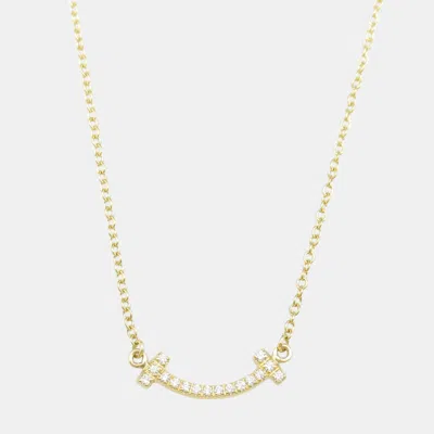 Pre-owned Tiffany & Co T Smile Mini Diamond Necklace 18k Yellow Gold Metal