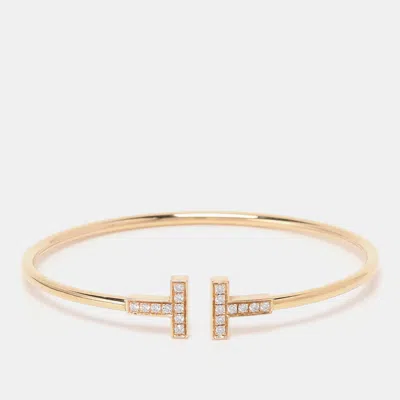 Pre-owned Tiffany & Co T Wire Diamond 18k Yellow Gold Bracelet