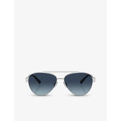 Tiffany & Co Tf3101b Crystal-embellished Pilot-frame Polarised Metal Sunglasses In Blue