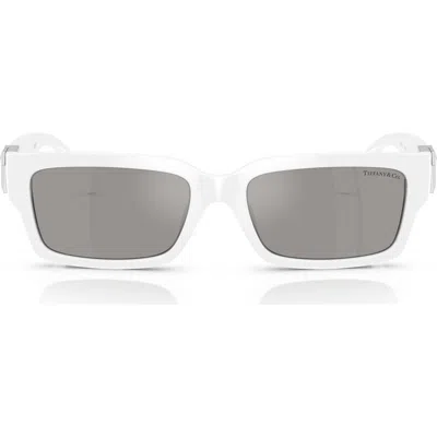 Tiffany & Co . 56mm Rectangular Sunglasses In White/silver Mirror