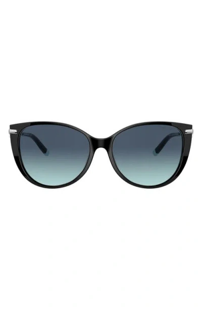 Tiffany & Co . 57mm Gradient Cat Eye Sunglasses In Black/azure Gradient Blue