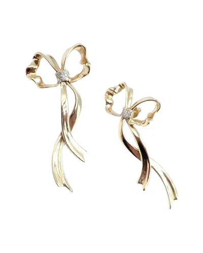 Tiffany & Co . Ribbon Bow 18k 0.20 Ct. Tw. Diamond Dangle Earrings (authentic  ) In Gold