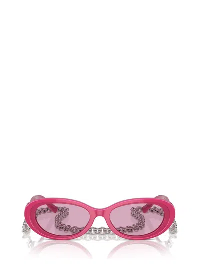 Tiffany & Co . 54mm Oval Sunglasses With Chain In Pink