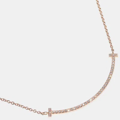 Pre-owned Tiffany & Co 18k Rose Gold And Diamond T Smile Pendant Necklace