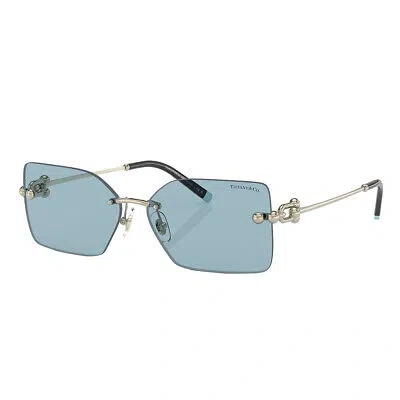 Pre-owned Tiffany & Co . Tf 3088 617680 Pale Gold Metal Rimless Sunglasses Blue Lens