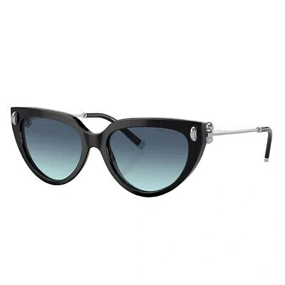 Pre-owned Tiffany & Co . Tf 4195 80019s Black Metal Cat-eye Sunglasses Blue Gradient Lens