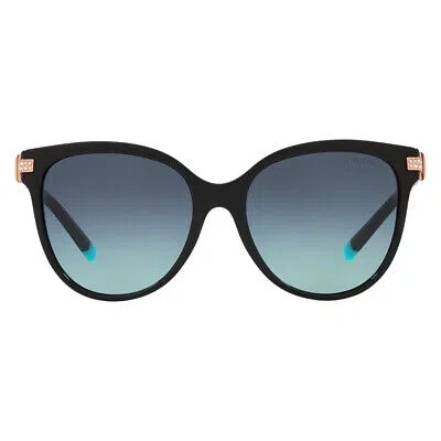 Pre-owned Tiffany & Co . Tf 4193b 80019s Black Metal Cat-eye Sunglasses Blue Gradient Lens