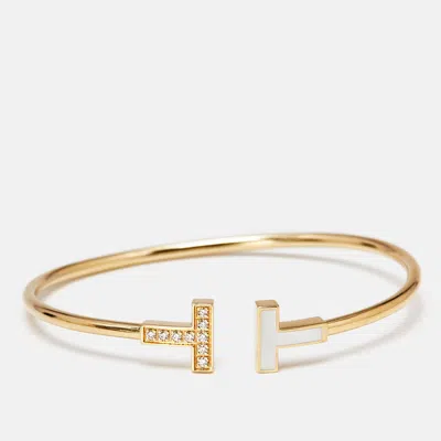 Pre-owned Tiffany & Co Tiffany T Diamond Mother Of Pearl 18k Yellow Gold Bracelet